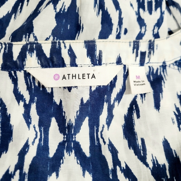 Athleta Ikat Print Tunic Dress Coverup SZ Medium Cotton Silk Blend Navy White - Picture 10 of 12